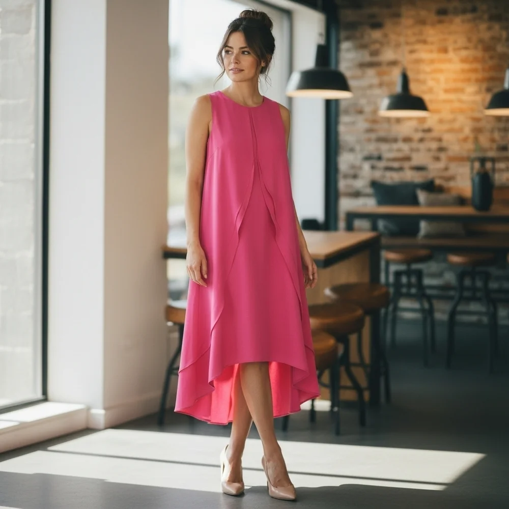 Chico's  Ellie Pink Sleeveless Layered Cascading Ruffle Midi Dress Size 4 - Picture 10 of 13